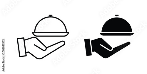 Serving food icon simple illustration set. Black and white icons