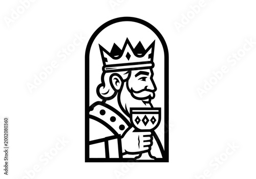 Bilde på lerret Minimalist black and white king illustration holding a goblet