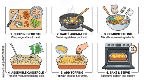 A comprehensive step-by-step guide illustrating the process of preparing and baking a delicious homemade casserole dish from scratch.