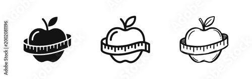 Healthy Lifestyle Icons with Apple and Measuring Tape for Diet and Fitness