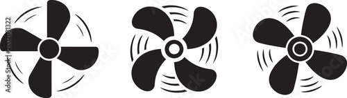  Propeller air ventilator propeller fan and blade equipment propeller blower Fan blade vector propeller icon. Ship blade fan,black minimalist wind turbine icons rotating motion energy concept.