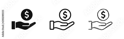 Hand Holding Dollar Coin Icons for Investment Donation and Finance