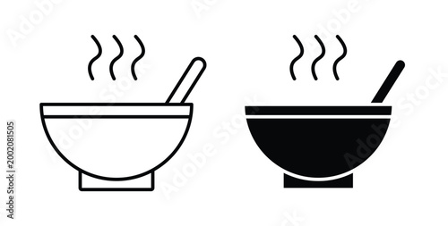 Soup bowl icon simple illustration set. Black and white icons