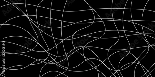 Random scribble chaotic pattern lines. Decorative random scribble pattern with tangled curved lines. Abstract wavy linear background outlines random chaotic lines vector illustration.