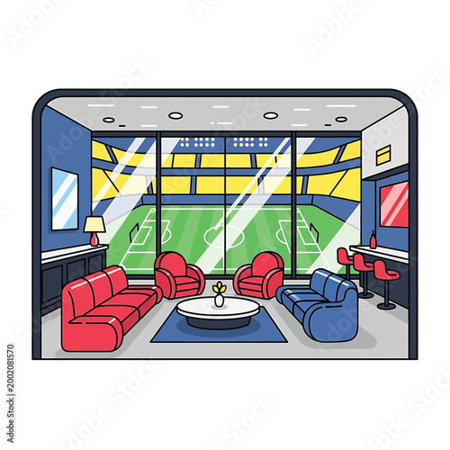 Modern sports lounge seating area interior.