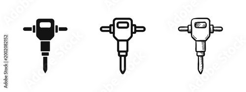 Jackhammer Construction and Road Work Tool Icon Set