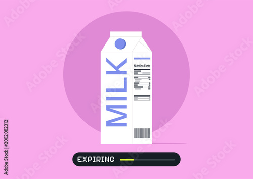 A carton of milk nearing expiration on a bright pink background highlighting the importance of checking the freshness of dairy products