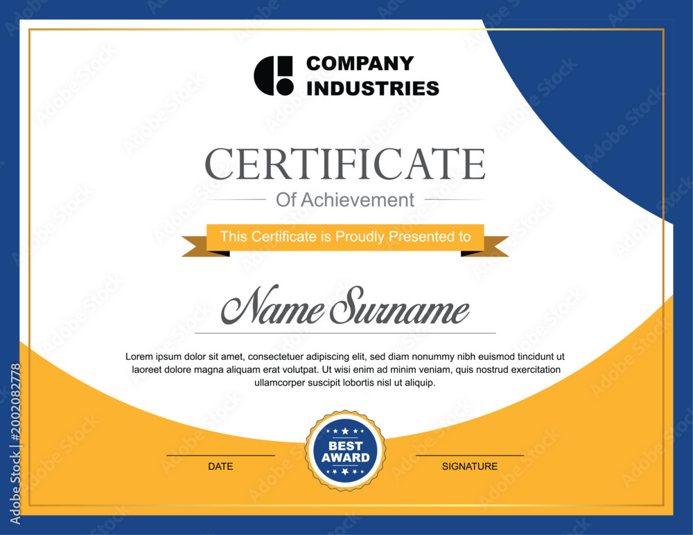Fototapeta premium Blue Gold Wave Certificate of Achievement – Professional Curved Award Design