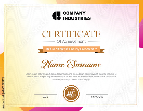 Orange Pink Certificate of Achievement – Warm Sunset Award Design