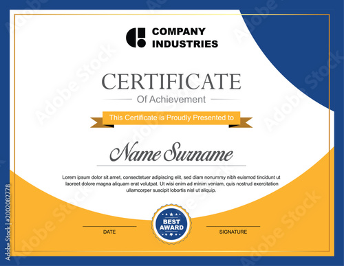 Blue Gold Wave Certificate of Achievement – Professional Curved Award Design