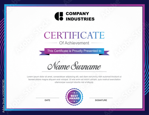 Neon Blue Purple Certificate of Achievement – Vibrant Gradient Award Template