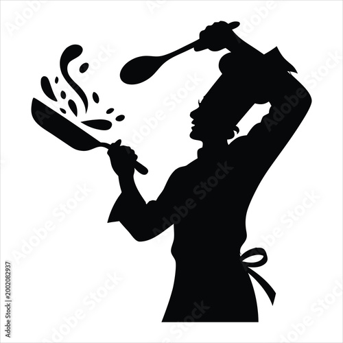 Silhouette of a chef cooking
