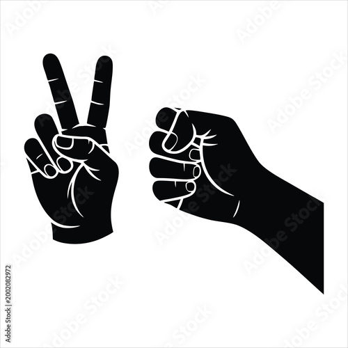 Vector illustration of hand gestures showing peace sign and clenched fist