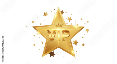 Golden vip star with crown and sparkles isolated on transparent background
