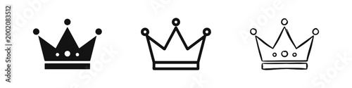 Royal Crown Icon Set for King or Queen in Three Styles