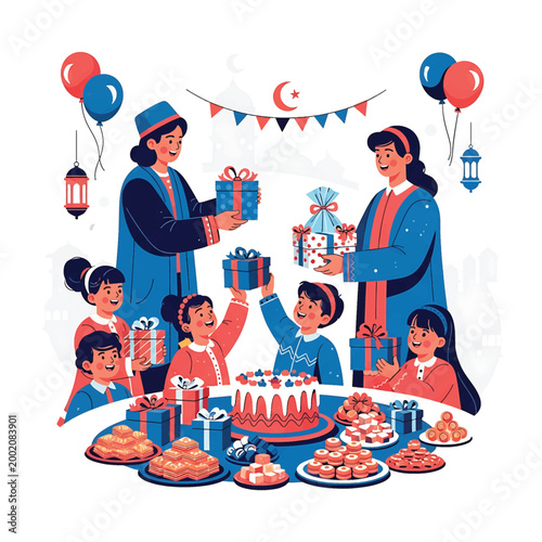 Family Celebrating with Gift Giving.