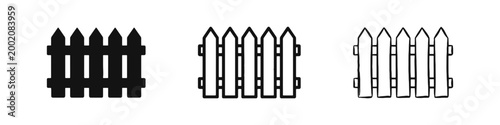 Wooden Fence Icon Set for Garden and Boundary