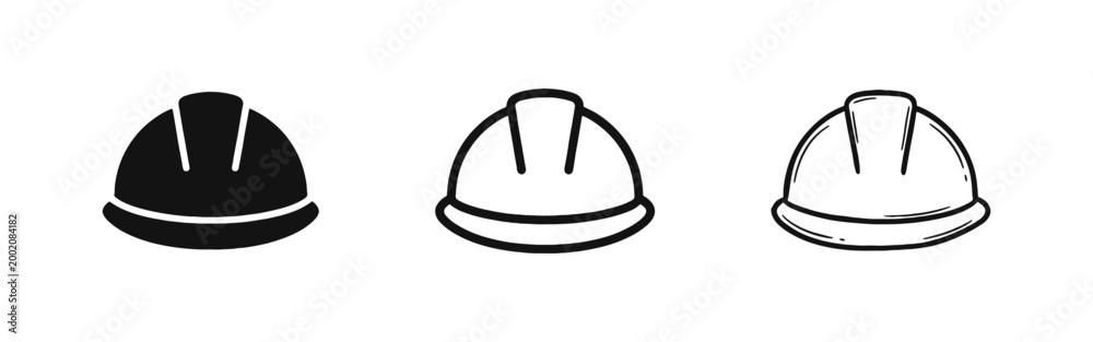 Fototapeta premium Construction safety hard hat icon set in three different styles for engineering and industrial projects
