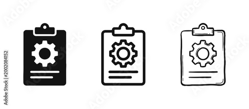 Clipboard with Gear Settings and Technical Report Icon Set
