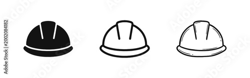 Construction safety hard hat icon set in three different styles for engineering and industrial projects