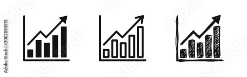 Billede på lærred Business growth chart icon set with rising bar graph and upward arrow for succes