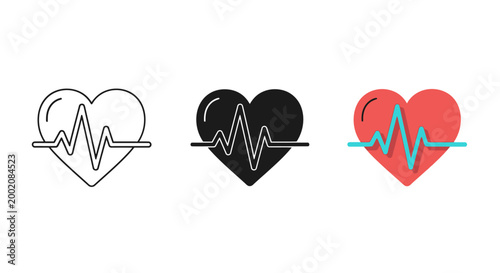 A collection of medical heart heartbeat vector icons with different styles illustrating health, cardiogram, and healthcare concepts for graphic design projects.