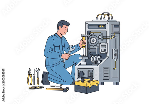 Valokuva Man working on industrial machine.