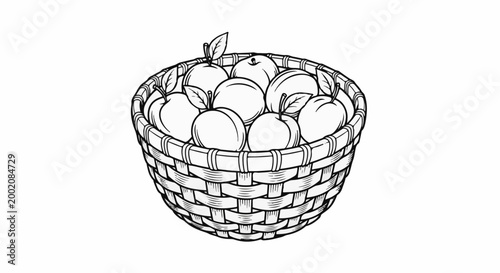 Line art of a woven basket overflowing with fresh fruit