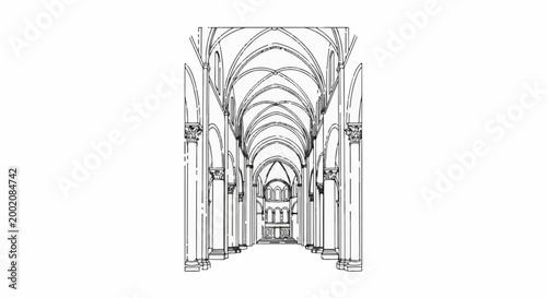Interior view of a grand, vaulted cathedral nave, looking towards the altar