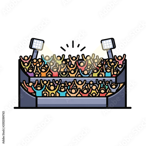 Crowd of people cheering enthusiastically together.