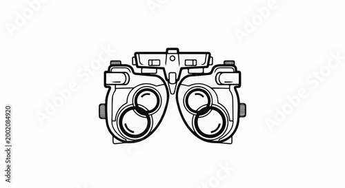 Line art of an eye examination device with two sets of lenses