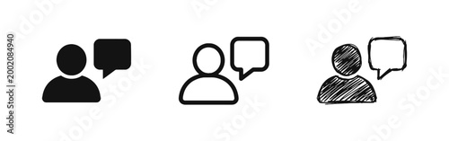 User comment icon set with person and speech bubble symbols for feedback and communication