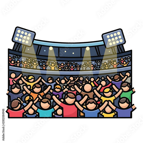 People cheering in a stadium crowd.