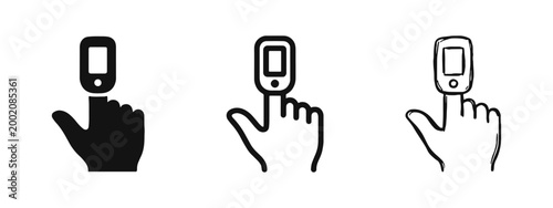 Pulse Oximeter Finger Sensor Icon Set for Medical Monitoring