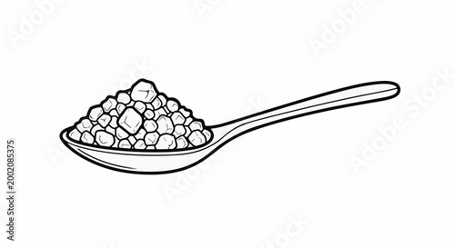 Line art drawing of a spoon filled with granulated sugar crystals