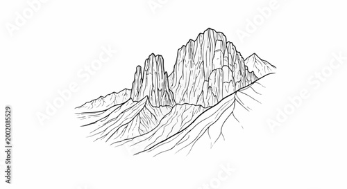 Hand-drawn sketch of jagged, layered mountain peaks