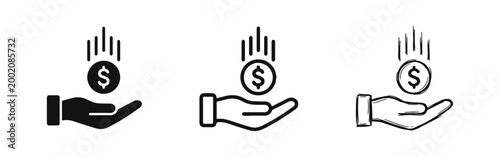 Money Earning and Financial Reward Icon Set with Hand and Coin