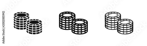 Casino Poker Chips and Gambling Tokens Icon Set