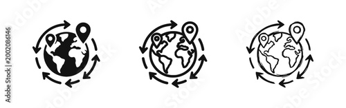 Global Logistics and Worldwide Tracking Icon Set with Earth