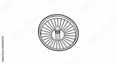 Line art of a circular turbine fan with a central shaft