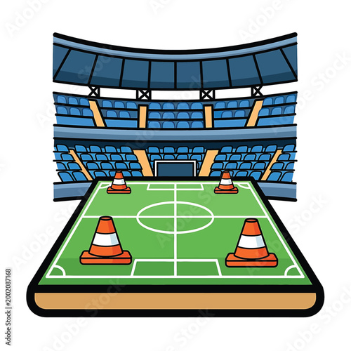 Soccer field with traffic cones.