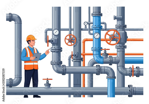 Canvas-taulu Worker inspecting industrial pipe system.