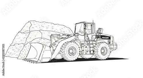 Heavy machinery loader with large bucket full of rock and debris