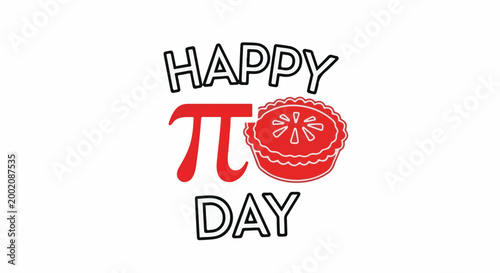 Happy Pi Day celebration graphic with pie and pi symbol