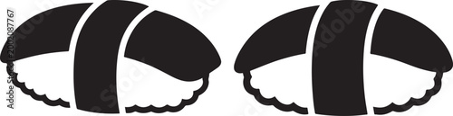 Two nigiri sushi icons with white background black and white japanese illustration appetizer delicious restaurant oriental prepared minimalist isolated traditional