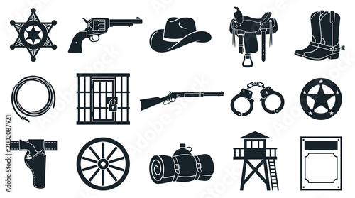 Western Cowboy Icon Set Glyph Style