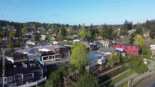 Aerial view of the seaside village of Langley, Whidbey Island, Washington