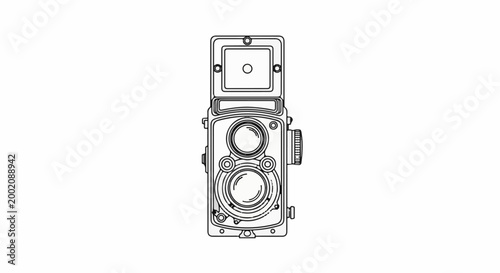 Line art illustration of a vintage twin-lens reflex camera