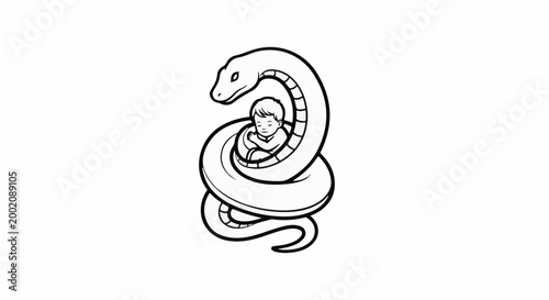 Gentle serpent coils protectively around a sleeping infant