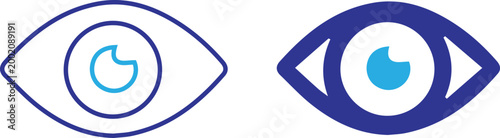 Two stylized blue evil eye talismans with concentric circles representing protection and good fortune